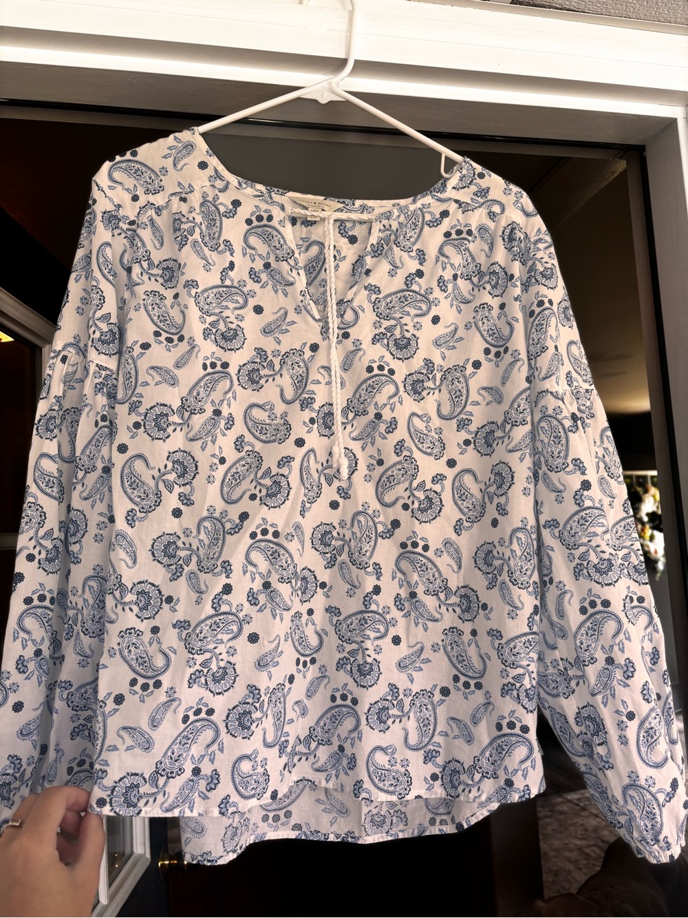Lucky Brand White Blouse with Blue Paisley Print